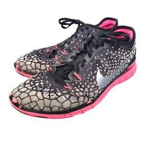 Nike Free 5.0 TR Fit 5 Print Women's 9 Black Pink 704695-012 Training Gym Shoes